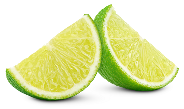Slices of lime citrus fruit isolated on transparent background