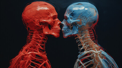 Medical diagram in blue and red featuring pain, created with generative AI technology