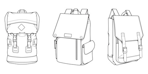 Hand drawn Vector Set of Backpacks. Cartoon Casual Backpack, cool backpack sketch . Backpacks Vector illustration. - obrazy, fototapety, plakaty