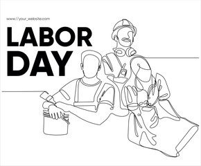 Happy Labour Day simple vector web banner. Set of tools. Lettering Labour Day. Black and white background, banner, poster. Vector illustration