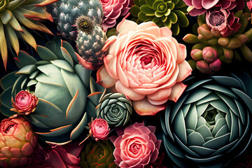 Beautiful succulents background. Generative ai design.