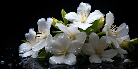 white jasmine flowers indoor on black background
