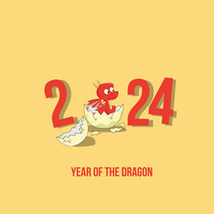 Obraz na płótnie Canvas 2024 New Year red dragon with egg yellow background. Happy new year 2024 celebration template. New Year banners, posters, newsletters. 2024 Lunar New Year