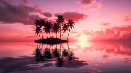 Fototapeta na wymiar Pink sunset and silhouettes of palm trees, generative AI.