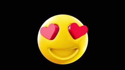 emoticon emoji face love 3d jumping black background seamless loop alpha channel