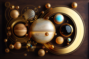 Space artwork planets design. Illustrative planets of solar system. Generative AI.