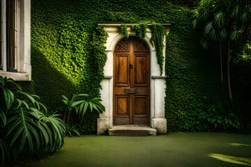 Fototapeta na wymiar house Shadows of tropical foliage on a green wall in the Caribbean