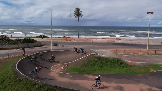 BMX race in Salvador Bahia Brazil. Side view of the ramp.