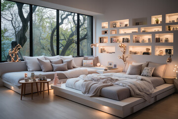 Modern and stylish interior design of a children bedroom with a touch of luxury and elegance. Created with generative AI technology.