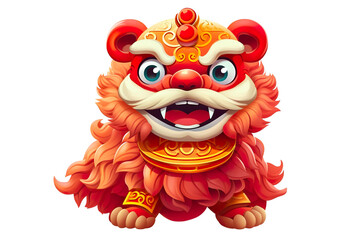 Obraz premium cute Chinese new year lion dancing,white isolated background,cartoon style PNG