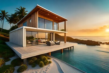 Fototapeta na wymiar colorful beach house on a vibrant tropical island