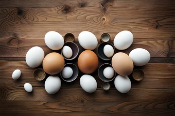 Chicken eggs from an organic farm, top view. Easter background