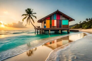 Fototapeta na wymiar colorful beach house on a vibrant tropical island