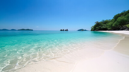 Fototapeta premium Ocean shore with turquoise water, generative AI.