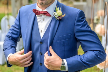 rose boutonniere flower groom wedding outfit coat with bow-tie
