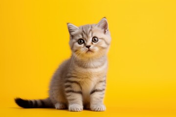 one kitten on a yellow plain background