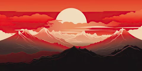 Foto op Canvas AI Generated. AI Generative. Japanese asian minimalistic landscape background. Nature outdoor sun mountain sunset sunrise vacation adventure view style © Graphic Warrior