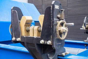 Industrial equipment. Double sided vise. Mechanical fixing device. Vise for manufacturing companies. Industrial equipment for fixing items. Industrial vise. Manufacturing fixture close-up