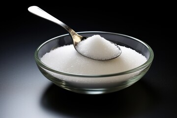 Fototapeta na wymiar a spoonful of sugar salt on a black plain background