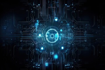 Fototapeta premium Abstract Blue Digital Circuit Background: Technology, Computers, and Networks for Business Generative AI illustrations