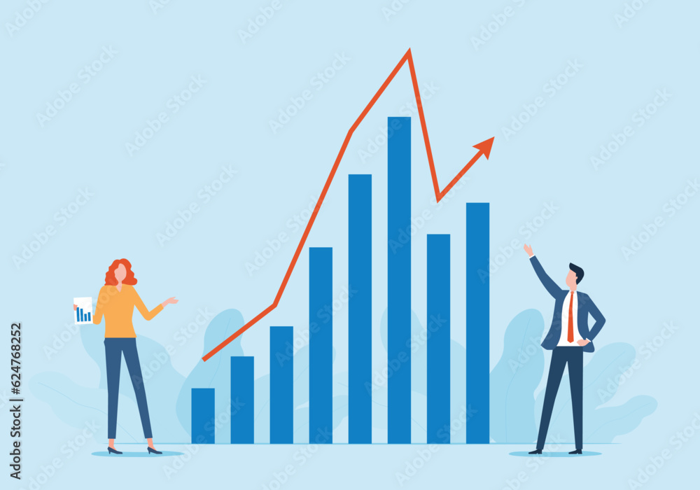 Aufkleber business marketing team working planning and analytics benefits sale performance graph and chart rep
