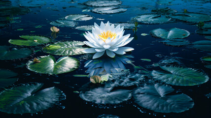 Fototapeta na wymiar Serene White Water Lily: A Generative AI Masterpiece