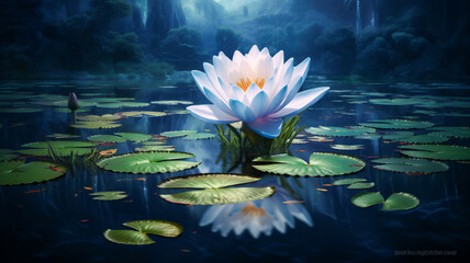 Fototapeta na wymiar White Water Lily: A Generative AI Image