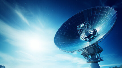 A satellite dish pointing towards the sky, signifying the role of technology in global communication and connectivity.Sci-fi Background