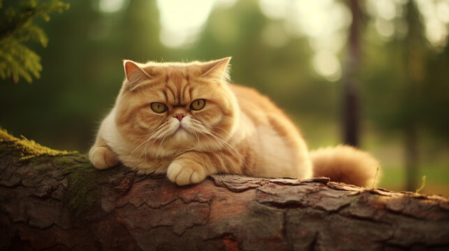 cat on the tree HD 8K wallpaper Stock Photographic Image
