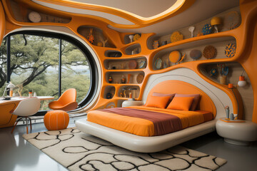 Fototapeta premium Modern and stylish interior design of a children bedroom with a touch of luxury and elegance. Created with generative AI technology.