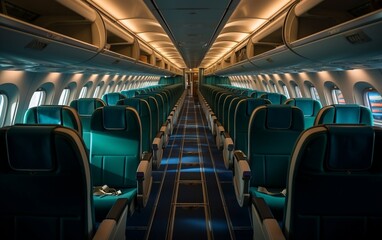 The interior of an airplane. AI
