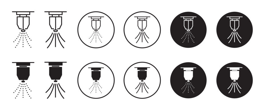 fire sprinkler icon set in black fill and outline style.