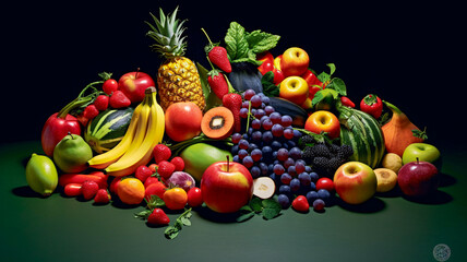 Naklejka na ściany i meble Assorted Fruits and Vegetables on Table - Generative AI