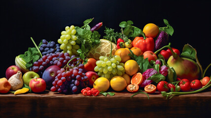 Naklejka na ściany i meble Abundance of Fresh Produce on Table - Generative AI