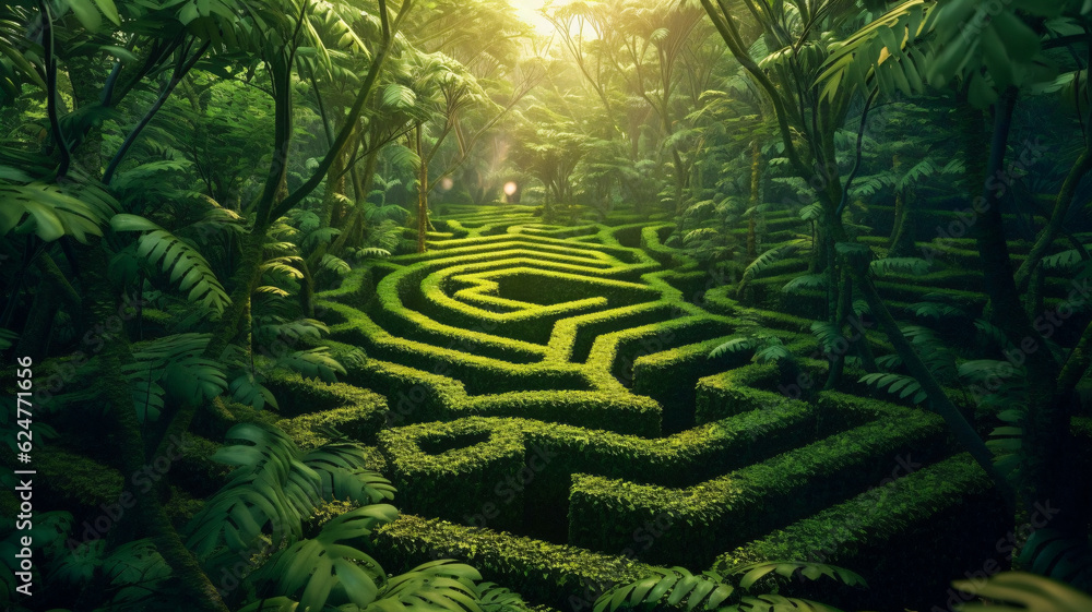 Poster enchanting forest maze with generative ai