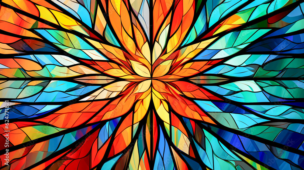 Aufkleber sunburst stained glass window with generative ai