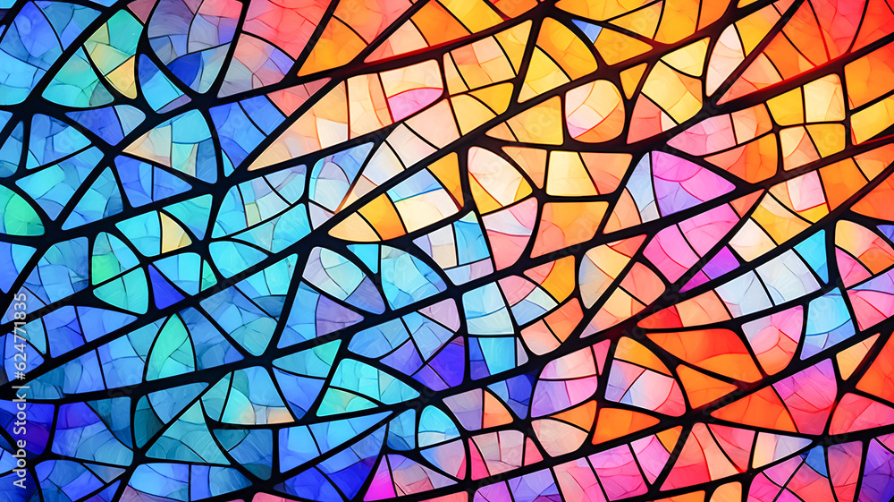 Poster vibrant stained glass window with tree branch - enhanced by generative ai