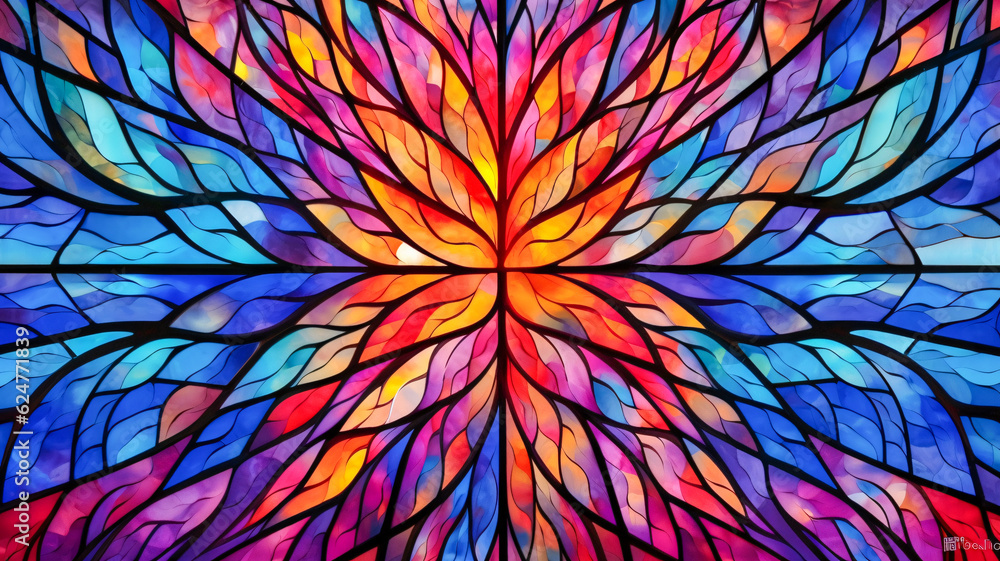 Poster enchanting stained glass window with flower - enhanced by generative ai
