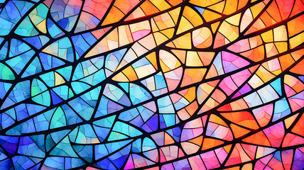 Vibrant Stained Glass Window with Tree Branch - Enhanced by Generative AI - obrazy, fototapety, plakaty