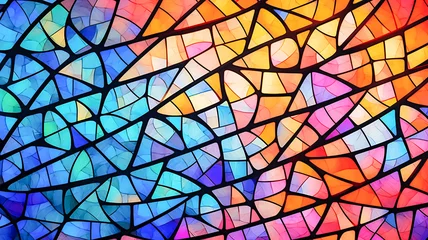 Stickers pour porte Coloré Vibrant Stained Glass Window with Tree Branch - Enhanced by Generative AI