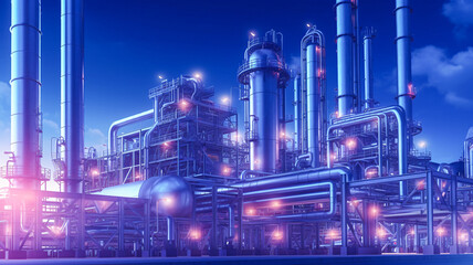 Nighttime View of Arafed Industrial Plant with Numerous Pipes - Enhanced by Generative AI