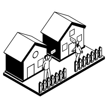 Neighbor Spat Vector Icon Design, Neighbourhood Conflicts Stock Illustration, Bad Neighbors Symbol, Antagonistic Next Door Resident, Invasion Of Personal Space Isometric Concept