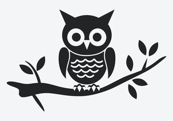 Owl silhouette, cartoon cute owl sitting on branch switch Board Wall decal Sticker, wall art decor, kids wall artwork isolated on white background, Wall decals and minimalist poster design