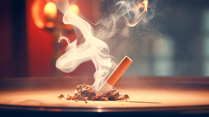 Smoking Cigarette with Billowing Smoke on Red Background - Generative AI