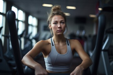 Fototapeta na wymiar Woman exercising in gym wearing sport. AI generative.