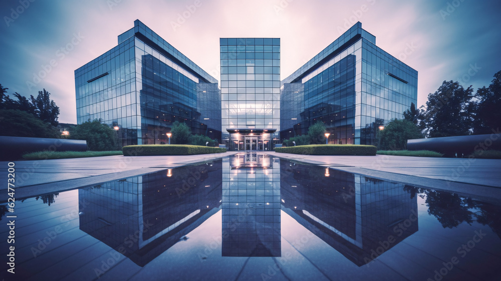 Poster Reflective Buildings in Puddle - Enhanced with Generative AI