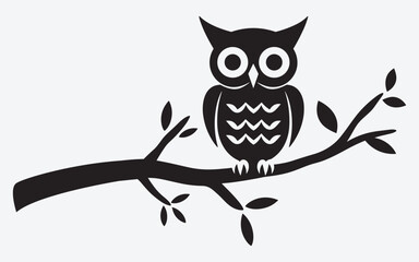 Owl sitting on tree branch silhouette, switch Board Wall decal Sticker, kids wall artwork isolated on white background, Wall decals and minimalist poster design