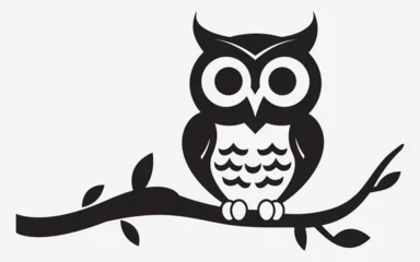 Tragetasche Owl silhouette, cartoon cute owl sitting on branch switch Board Wall decal Sticker, wall art decor, kids wall artwork isolated on white background, Wall decals and minimalist poster design © stockeefy