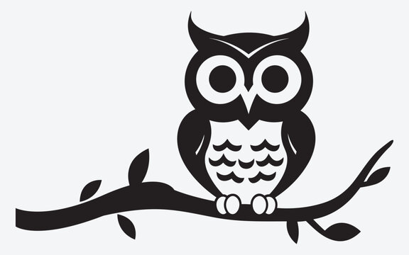 Owl silhouette, cartoon cute owl sitting on branch switch Board Wall decal Sticker, wall art decor, kids wall artwork isolated on white background, Wall decals and minimalist poster design
