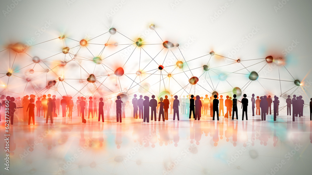 Poster group of people in line with circles network - enhanced by generative ai